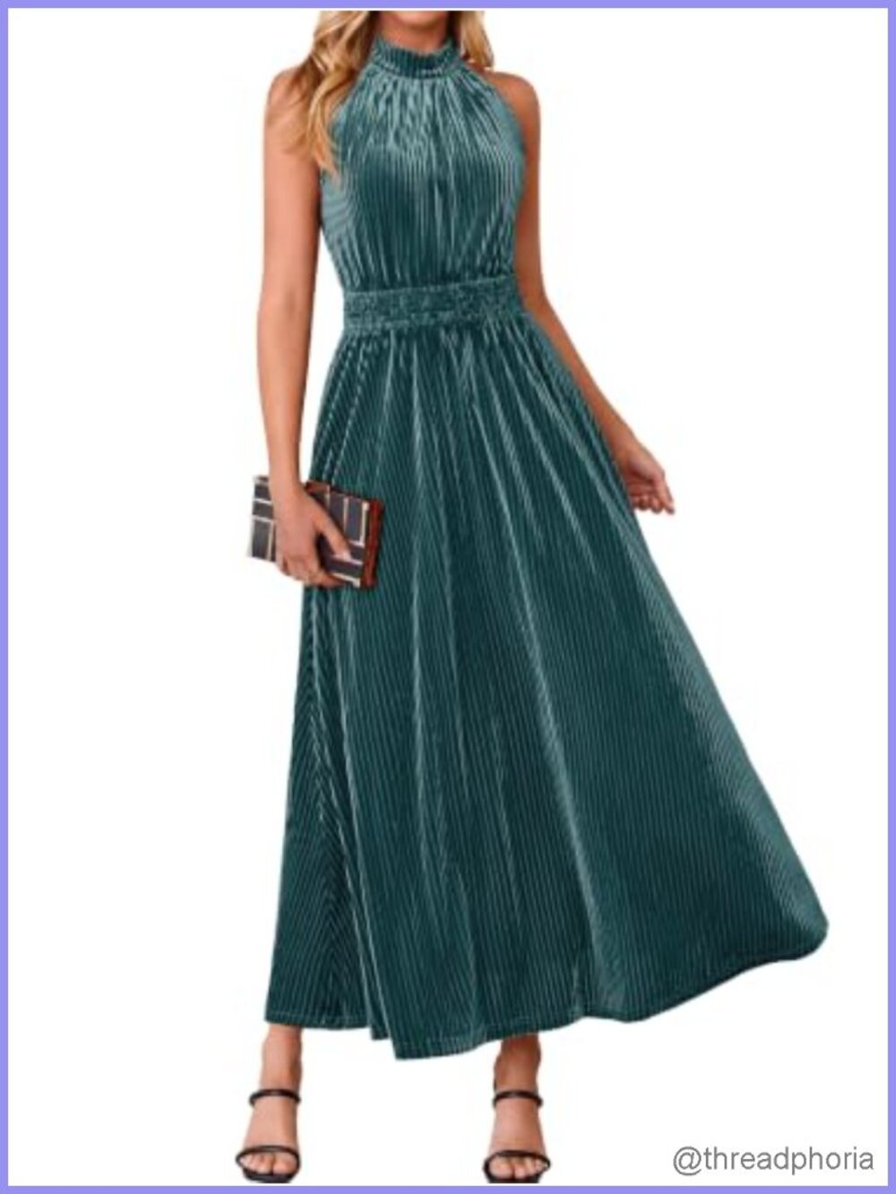 Velvet Halter Neck Semi Formal Maxi Dress Smocked Empire Waist